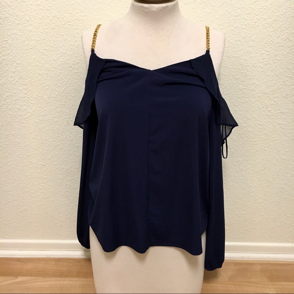 Navy Michael Kors Chain Cold shoulder top